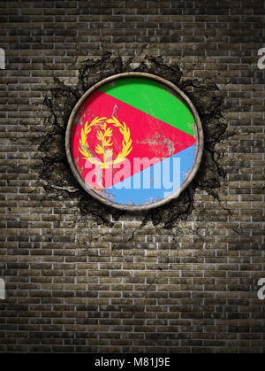 3d rendering of an Eritrea flag over a rusty metallic plate embedded on an old brick wall Stock Photo