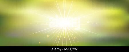 panorama nature view sunset and sunrise in spring summer. Abstract blurred background with lighting shining background. Vector illustration Stock Vector