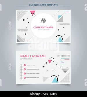 Creative business card and name card template geometric composition forms modern background with decorative triangles, circle, cross, wavy, lines and  Stock Vector