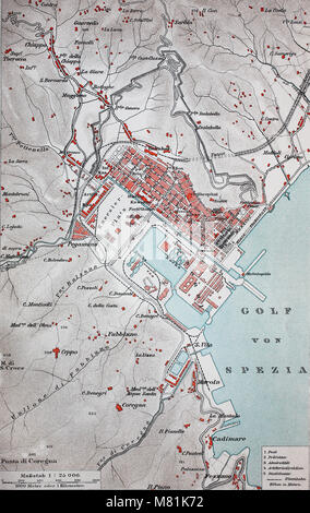 city map from the year 1892: La Spezia, Italy, digital improved reproduction of an original print from the year 1895 Stock Photo