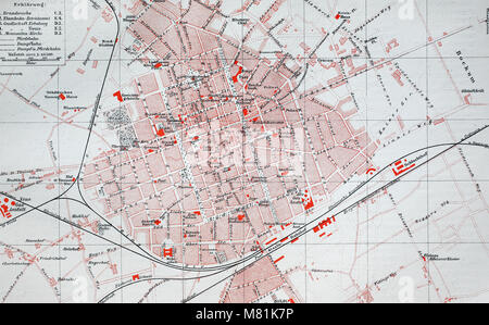 city map from the year 1892: Krefeld, Germany, digital improved reproduction of an original print from the year 1895 Stock Photo