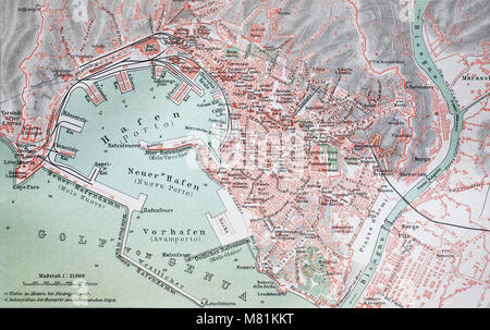 city map from the year 1892: Genova, Genoa, Italy, digital improved reproduction of an original print from the year 1895 Stock Photo