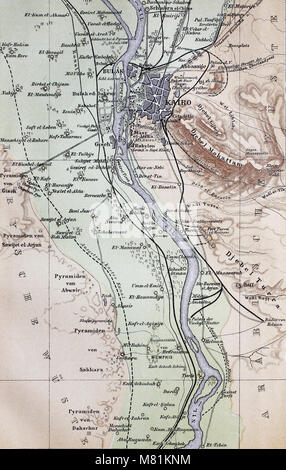 city map from the year 1892: Cairo and the area of the pyramids, egypt, digital improved reproduction of an original print from the year 1895 Stock Photo