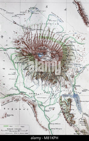 map from the year 1892: Mount Kilimanjaro, Tanzania, digital improved reproduction of an original print from the year 1895 Stock Photo