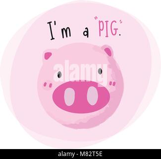 Hand-drawn cartoon doodle character ' I'm a pig '. Vector illustration. Stock Vector