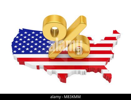 Percent Sign with United States Map Flag Isolated Stock Photo