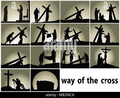 Abstract religious background with Way of the Cross stations Stock Vector