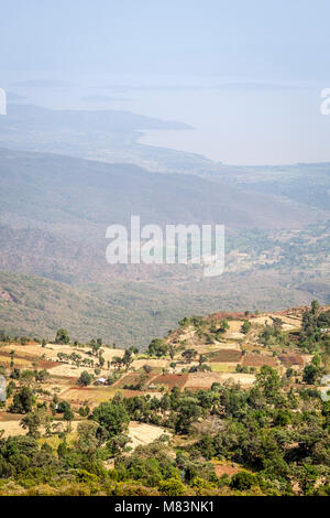 A View From The Guge Mountains Towards Lake Abaya, Southern Nations and Peoples Region, Ethiopia Stock Photo