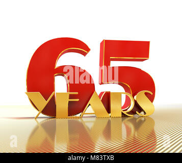 Golden number sixty five (number 65) and the word 'years' against the backdrop of the prospect of gold lines. 3D illustration Stock Photo