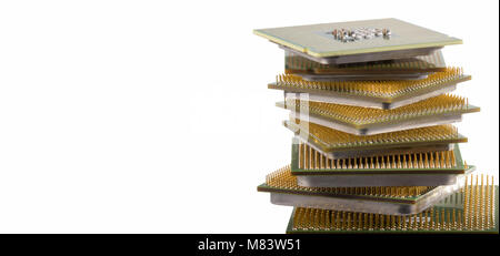 Microprocessors stacked one on the other - closeup and isolated Stock Photo