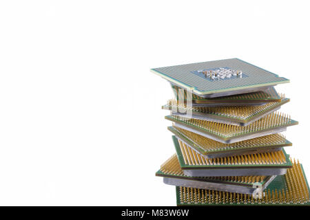 Microprocessors stacked one on the other - closeup and isolated Stock Photo