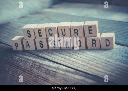 Macro Of The Words Secure Password Formed By Wooden Blocks On A Wooden Floor Stock Photo