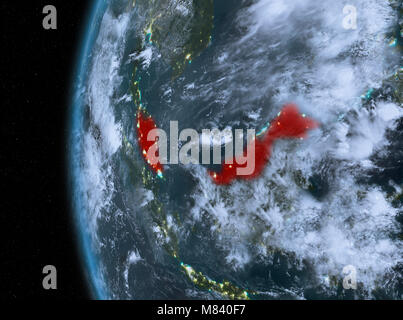 Night map of Malaysia as seen from space on planet Earth. 3D illustration. Elements of this image furnished by NASA. Stock Photo