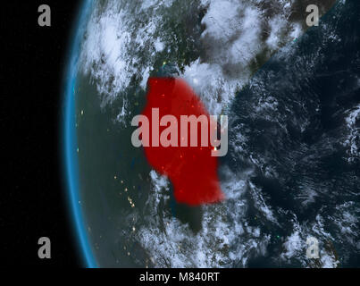 Night map of Tanzania as seen from space on planet Earth. 3D illustration. Elements of this image furnished by NASA. Stock Photo
