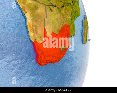 South Africa on realistic model of planet Earth with country borders ...