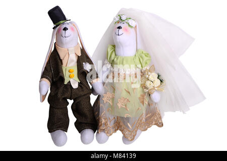 Two tilda dolls isolated on white Stock Photo