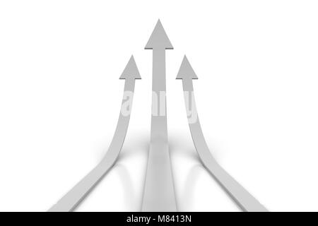 Three rising 3d arrows on white background. Business finance background Stock Photo