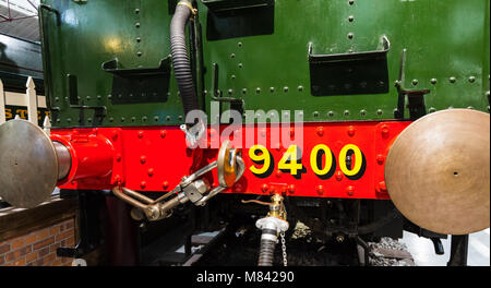 Museum of the Great Western Railway. Swindon England. Work at the heyday of the Train engineering works.GWR shunter locomotive 9400 on display. Stock Photo