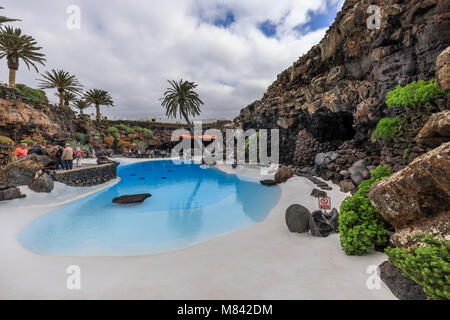 Swimming pool in the lava cave, Jameos del Agua, built by the artist Cesar Manrique, Lanzarote, Canary Islands, Spain, Europe Stock Photo
