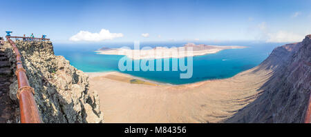 Panorama of La Graciosa island, aerial view from Mirador del Rio in Lanzarote, Canary islands, Spain Stock Photo