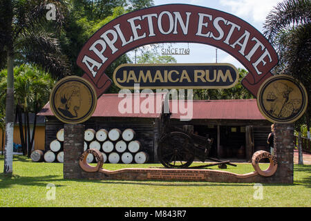 FALMOUTH, JAMAICA - APRIL 24 2012: Appleton Estate rum factory in the St. Elizabeth parish of Jamaica.  Rum has been produced on this site since 1749. Stock Photo