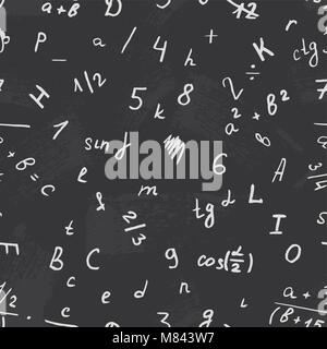 Letter drawing on a blackboard. Alphabet vector. Number and text. Seamless pattern background school Stock Vector