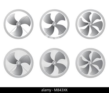 Set of icons fan. Ventilation airflow vector illustration. Modern HVAC blower. Stock Vector