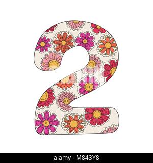 Zen coloring book for adults number two. Figure 2 tangle pattern. Flower vector illustration. Birth day. Stock Vector