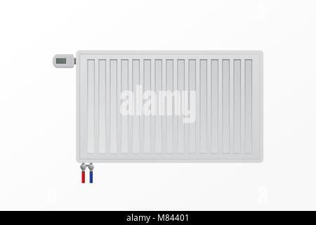 Vector steel panel Radiator on wall. The thermostatic control valve. HVAC system. Stock Vector