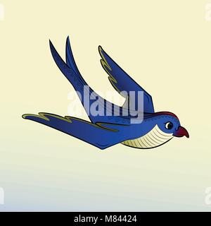 Zen Tangle swallow vector illustration. Zentangle bird blue and white color. Stock Vector