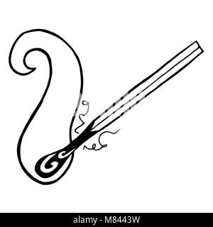 Coloring book with a picture of a burning match. Light a matchstick vector illustration. The simple silhouette in black and white. The outline of the  Stock Vector