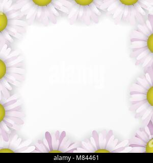 Wedding card borders daisies. Blooming blue and white frame vector illustration. The floral design of the invitation. Stock Vector