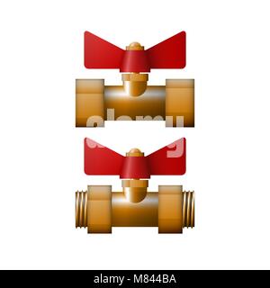 Brass cut off valve, vector illustration. The equipment for coolant. Stock Vector