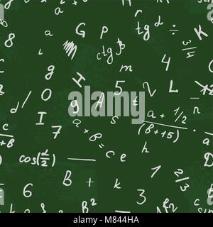 Letter drawing on a blackboard. Alphabet vector. Number and text. Seamless pattern background school Stock Vector