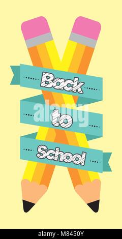 back to school crossed pencils wrapped in ribbon vector illustration Stock Vector