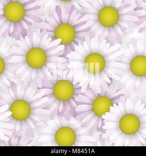 Seamless pattern background with chamomile. Realistic blossom vector illustration. Tissue pink pastel colors. Stock Vector