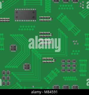 Microprocessor seamless pattern background. Green vector illustration. Stock Vector
