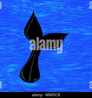 Black Tile of Sea Whale on Blue Background Stock Vector