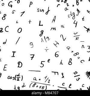Letter drawing on a blackboard. Alphabet vector. Number and text. Seamless pattern background school Stock Vector