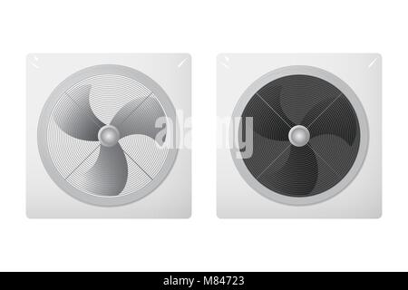 Set of wall fans vector illustration. Exhaust ventilator for bath and toilet. Smoke extraction. Stock Vector