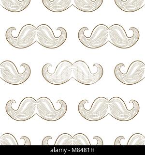 Zen tangle mustache vector illustration. Zentangle whisker. Seamless pattern background. Stock Vector