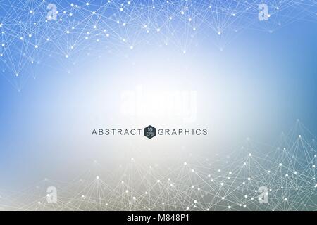 Geometric abstract background with connected line and dots. Big Data Visualization. Global network connection vector. Simple graphic background communication. Technology, science background. Stock Vector