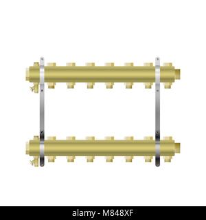 Brass manifold for heating vector illustration. Central heating. Stock Vector