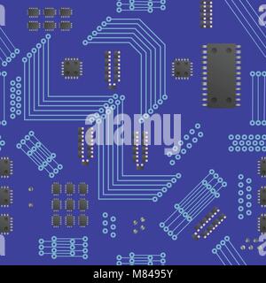 Microchip seamless pattern background. Blue vector illustration. Stock Vector