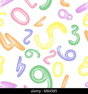 Seamless pattern with plasticine numbers for school design. Zero, one, two, three, four, five, six, seven, eight, nine vector illustration. Stock Vector