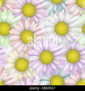 Seamless pattern background with spring camomile. Beauty flower vector illustration. Fabric pastel colors. Stock Vector