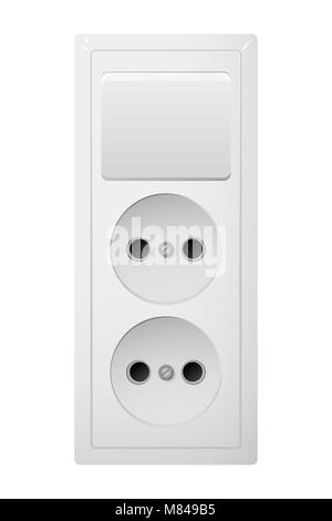 Electrical socket Type C with switch. Power plug vector illustration. Realistic receptacle from Asia. The lights push on and off. Stock Vector
