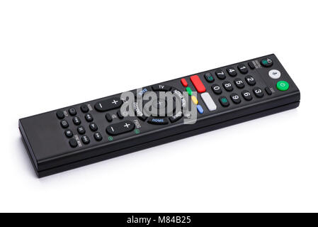 Smart TV remote control on white background Stock Photo