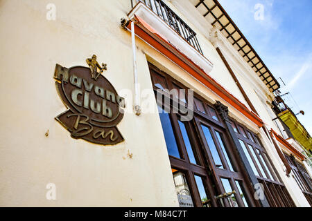 Havana, Cuba - December 12, 2016: Havana Club Bar sign t the entrance of the bar in Havana. The bar is near the famous Museum 'Havana Club Museo del R Stock Photo