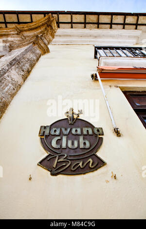 Havana, Cuba - December 12, 2016: Havana Club Bar sign t the entrance of the bar in Havana. The bar is near the famous Museum 'Havana Club Museo del R Stock Photo